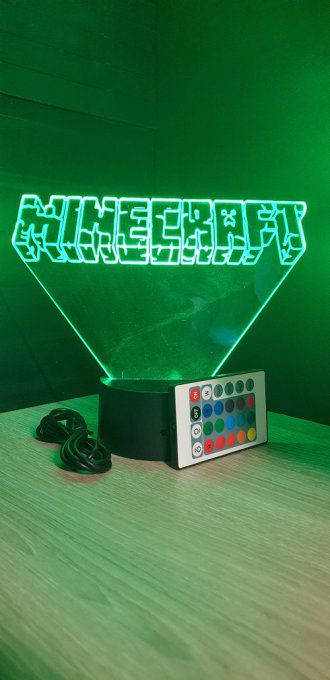 Lampe led 3D Logo Minecraft, veilleuse, idée cadeau, jeux video, geek, déco, illusion, chevet