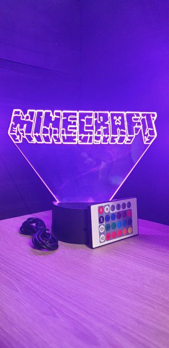 Lampe led 3D Logo Minecraft, veilleuse, idée cadeau, jeux video, geek, déco, illusion, chevet
