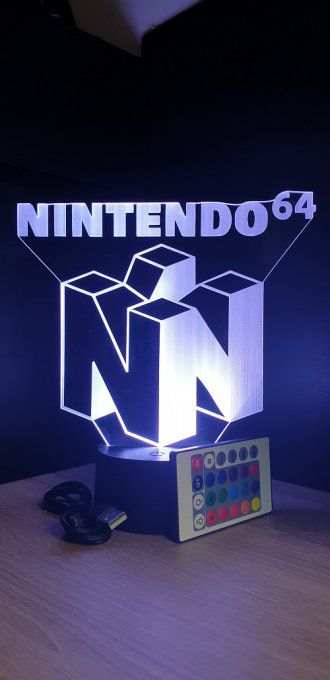 Lampe led 3D Logo Nintendo 64, console, veilleuse, cadeau, jeux video, geek, déco, illusion, chevet