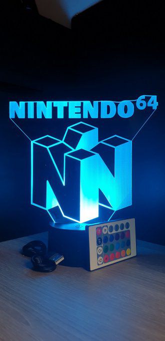 Lampe led 3D Logo Nintendo 64, veilleuse, idée cadeau, jeux video, geek, déco, illusion, chevet