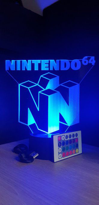 Lampe led 3D Logo Nintendo 64, console, veilleuse, cadeau, jeux video, geek, déco, illusion, chevet