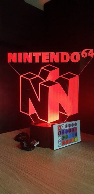 Lampe led 3D Logo Nintendo 64, veilleuse, idée cadeau, jeux video, geek, déco, illusion, chevet