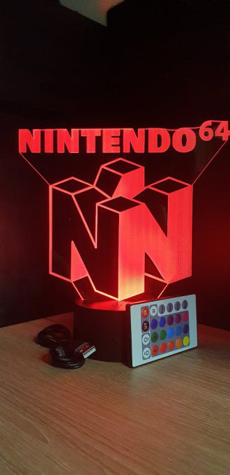 Lampe led 3D Logo Nintendo 64, console, veilleuse, cadeau, jeux video, geek, déco, illusion, chevet
