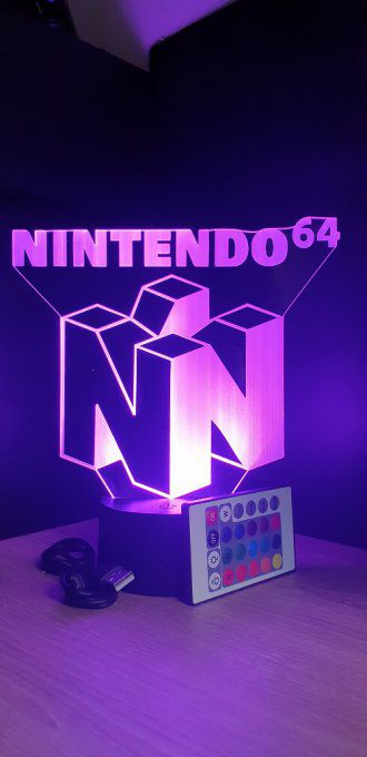 Lampe led 3D Logo Nintendo 64, console, veilleuse, cadeau, jeux video, geek, déco, illusion, chevet