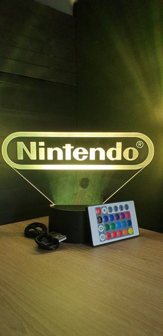 Lampe led 3D Logo Nintendo, veilleuse, idée cadeau, jeux video, geek, déco, illusion, chevet