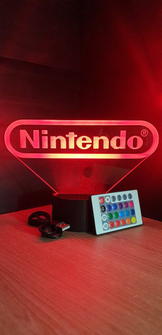 Lampe led 3D Logo Nintendo, veilleuse, idée cadeau, jeux video, geek, déco, illusion, chevet