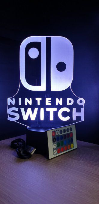Lampe led 3D Logo Nintendo switch, veilleuse, idée cadeau, jeux video, geek, déco, illusion