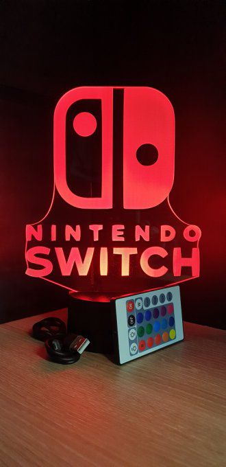 Lampe led 3D Logo Nintendo switch, veilleuse, idée cadeau, jeux video, geek, déco, illusion