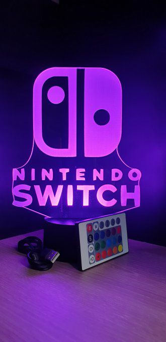 Lampe led 3D Logo Nintendo switch, veilleuse, idée cadeau, jeux video, geek, déco, illusion