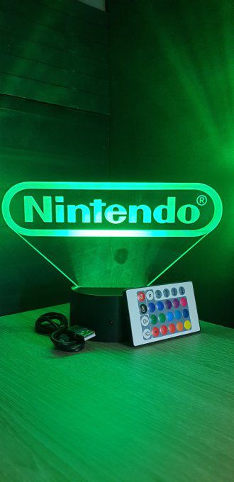 Lampe led 3D Logo Nintendo, veilleuse, idée cadeau, jeux video, geek, déco, illusion, chevet