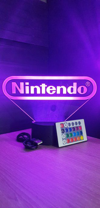 Lampe led 3D Logo Nintendo, veilleuse, idée cadeau, jeux video, geek, déco, illusion, chevet