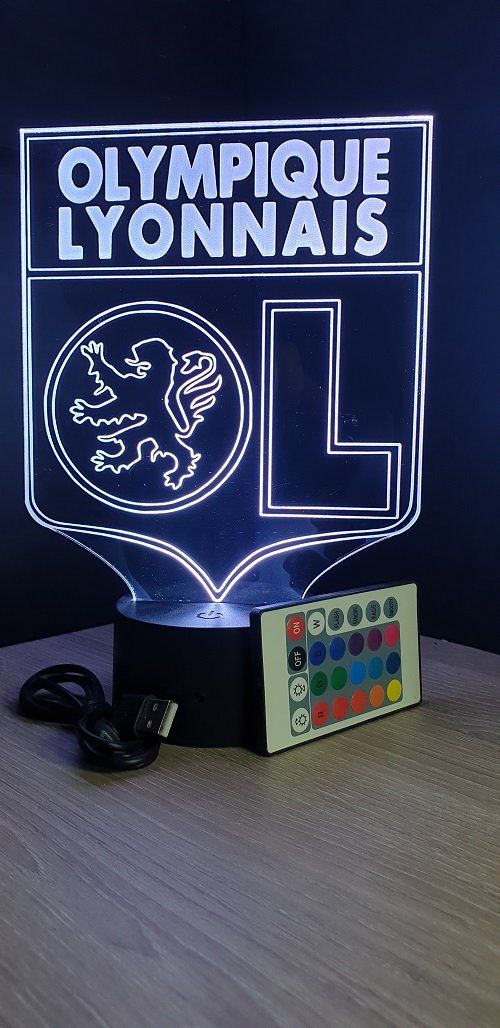 Lampe led 3D OL, sport, football, ligue 1, équipe ,veilleuse, chevet, cadeau, décoration, illusion 