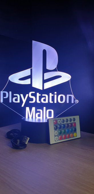 Lampe led 3D Logo Playstation, veilleuse, idée cadeau, jeux video, geek, déco, illusion, chevet