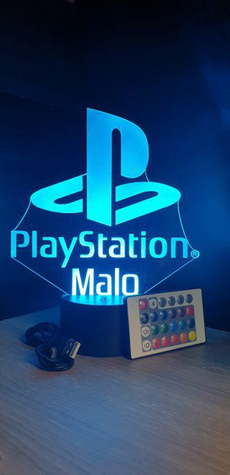 Lampe led 3D Logo Playstation, veilleuse, idée cadeau, jeux video, geek, déco, illusion, chevet