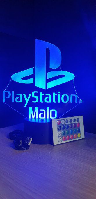 Lampe led 3D Logo Playstation, veilleuse, idée cadeau, jeux video, geek, déco, illusion, chevet