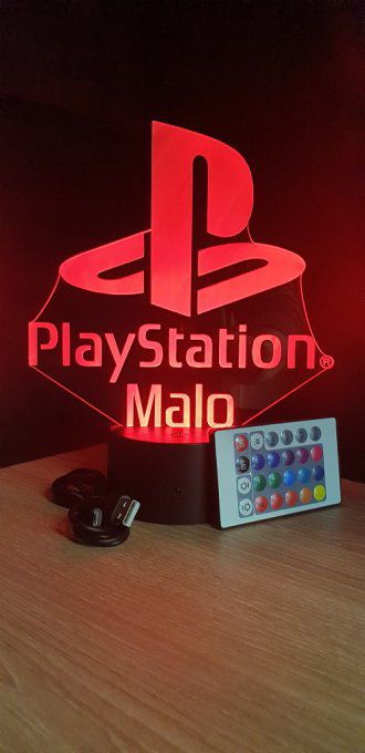 Lampe led 3D Logo Playstation, veilleuse, idée cadeau, jeux video, geek, déco, illusion, chevet