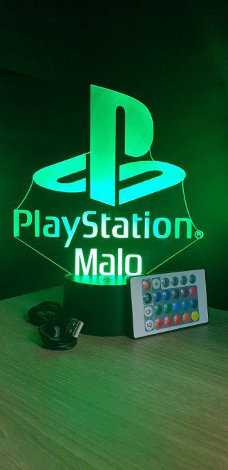 Lampe led 3D Logo Playstation, veilleuse, idée cadeau, jeux video, geek, déco, illusion, chevet