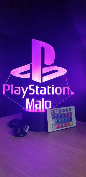 Lampe led 3D Logo Playstation, veilleuse, idée cadeau, jeux video, geek, déco, illusion, chevet
