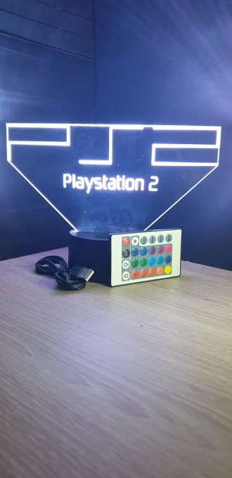 Lampe led 3D Playstation 2, veilleuse, idée cadeau, jeux video, geek, déco, illusion, chevet