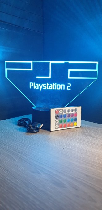Lampe led 3D Playstation 2, veilleuse, idée cadeau, jeux video, geek, déco, illusion, chevet