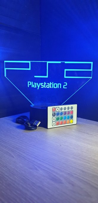 Lampe led 3D Playstation 2, veilleuse, idée cadeau, jeux video, geek, déco, illusion, chevet
