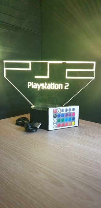 Lampe led 3D Playstation 2, veilleuse, idée cadeau, jeux video, geek, déco, illusion, chevet