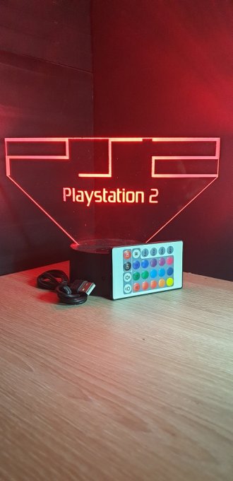 Lampe led 3D Playstation 2, veilleuse, idée cadeau, jeux video, geek, déco, illusion, chevet