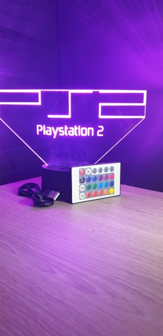 Lampe led 3D Playstation 2, veilleuse, idée cadeau, jeux video, geek, déco, illusion, chevet