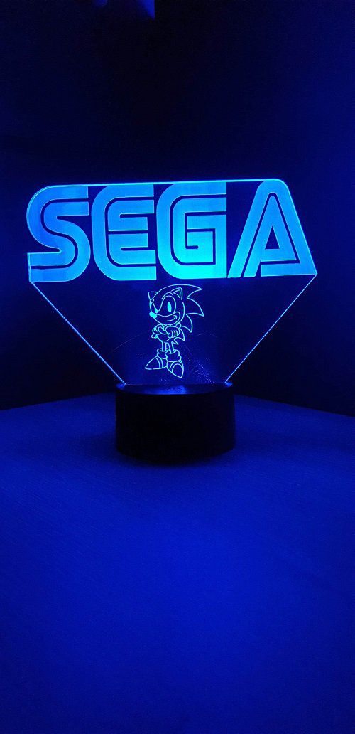 Lampe led 3D Logo Sega Sonic, veilleuse, idée cadeau, jeux video, geek, déco, illusion, chevet