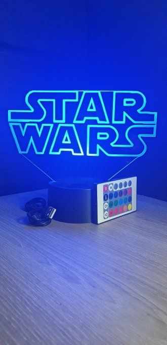 Lampe led 3D Logo Star Wars, film, veilleuse, illusion, déco, chevet