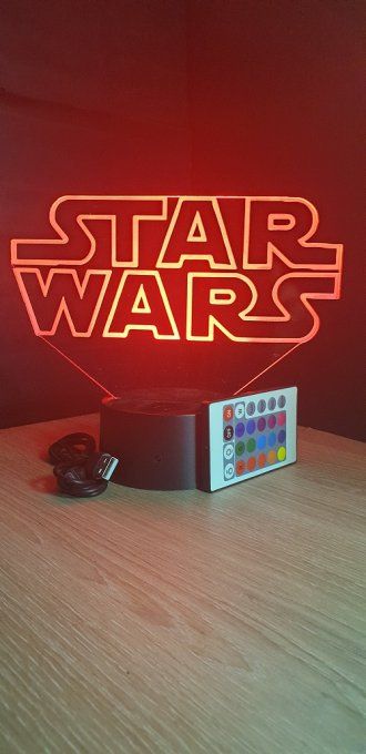 Lampe led 3D Logo Star Wars, film, veilleuse, illusion, déco, chevet