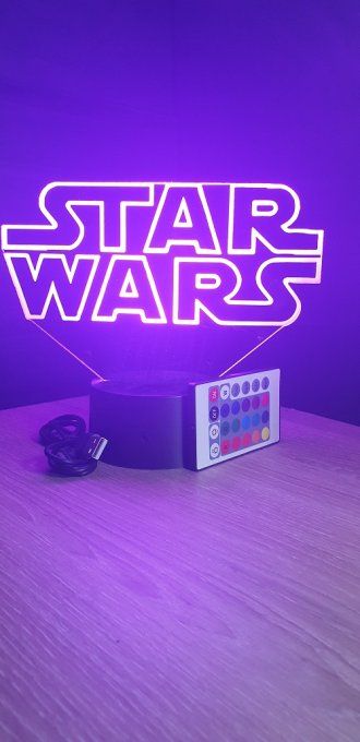 Lampe led 3D Logo Star Wars, film, veilleuse, illusion, déco, chevet