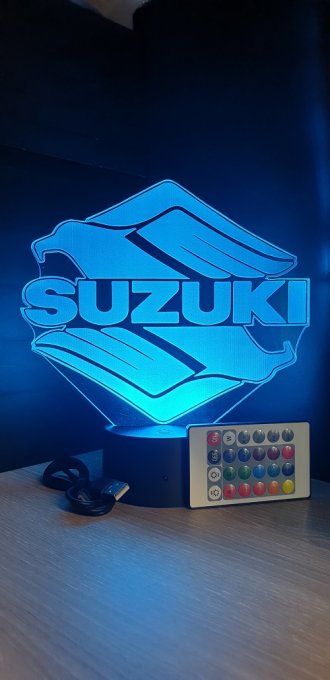 Lampe led 3D Logo Suzuki, bikers, Moto, veilleuse, chevet, néon, idée cadeau, déco, illusion, chevet