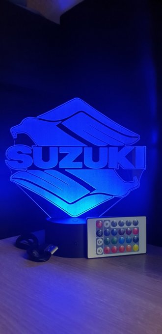 Lampe led 3D Logo Suzuki, bikers, Moto, veilleuse, chevet, néon