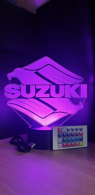 Lampe led 3D Logo Suzuki, bikers, Moto, veilleuse, chevet, néon, idée cadeau, déco, illusion, chevet
