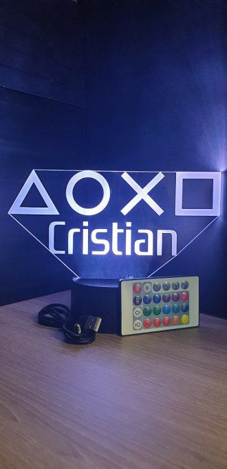 Lampe led 3D Embleme Playstation, veilleuse, idée cadeau, jeux video, geek, déco, illusion