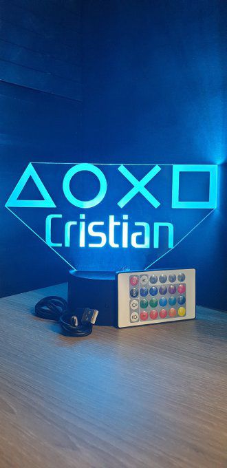 Lampe led 3D Embleme Playstation, veilleuse, idée cadeau, jeux video, geek, déco, illusion