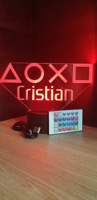 Lampe led 3D Embleme Playstation, veilleuse, idée cadeau, jeux video, geek, déco, illusion
