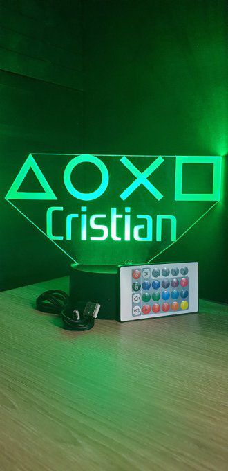 Lampe led 3D Embleme Playstation, veilleuse, idée cadeau, jeux video, geek, déco, illusion