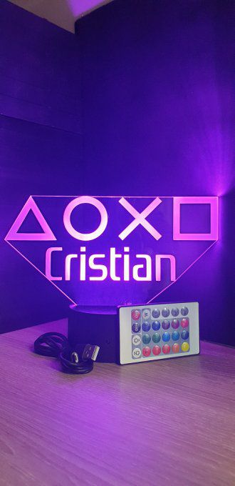 Lampe led 3D Embleme Playstation, veilleuse, idée cadeau, jeux video, geek, déco, illusion