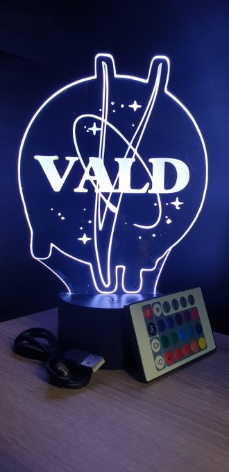 Lampe led 3D Logo Vald, Rap, veilleuse, chevet, néon, idée cadeau, déco, illusion, bureau, lumière