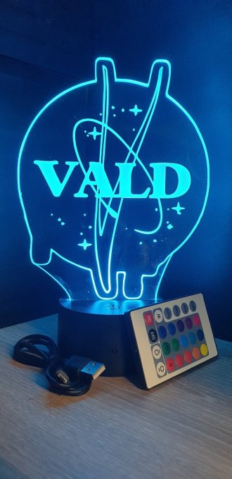 Lampe led 3D Logo Vald, Rap, veilleuse, chevet, néon, idée cadeau, déco, illusion, bureau, lumière