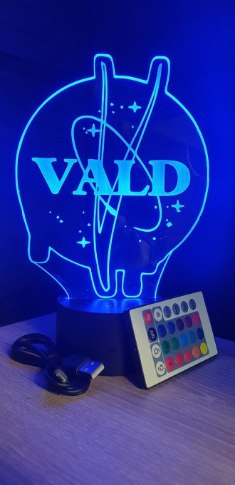 Lampe led 3D Logo Vald, Rap, veilleuse, chevet, néon, idée cadeau, déco, illusion, bureau, lumière