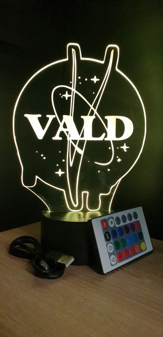 Lampe led 3D Logo Vald, Rap, veilleuse, chevet, néon, idée cadeau, déco, illusion, bureau, lumière