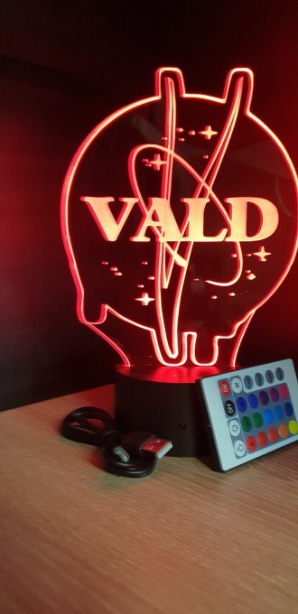 Lampe led 3D Logo Vald, Rap, veilleuse, chevet, néon, idée cadeau, déco, illusion, bureau, lumière