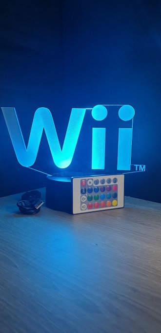 Lampe led 3D Wii, veilleuse, idée cadeau, jeux video, geek, déco, illusion, chevet, éclairage