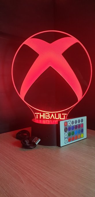 Lampe led 3D XBOX, console, veilleuse, jeux vidéo, geek, déco, illusion, chevet, éclairage
