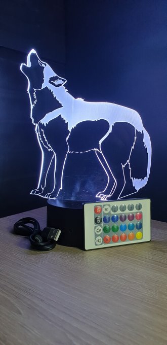 Lampe led 3D Hurlement loup, chien, idée cadeau, veilleuse, déco, enfant, chambre, illusion