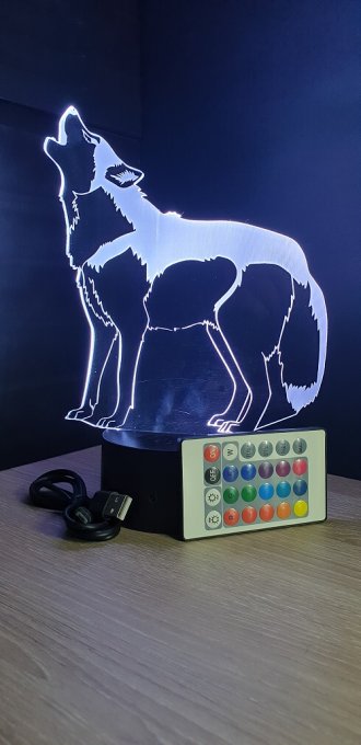 Lampe led 3D Hurlement loup, chien, veilleuse, déco, enfant, illusion