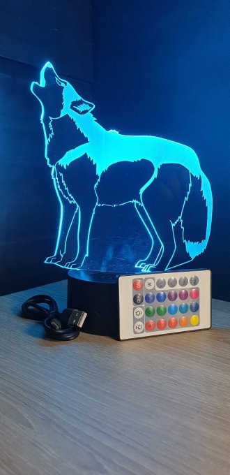 Lampe led 3D Hurlement loup, chien, veilleuse, déco, enfant, illusion